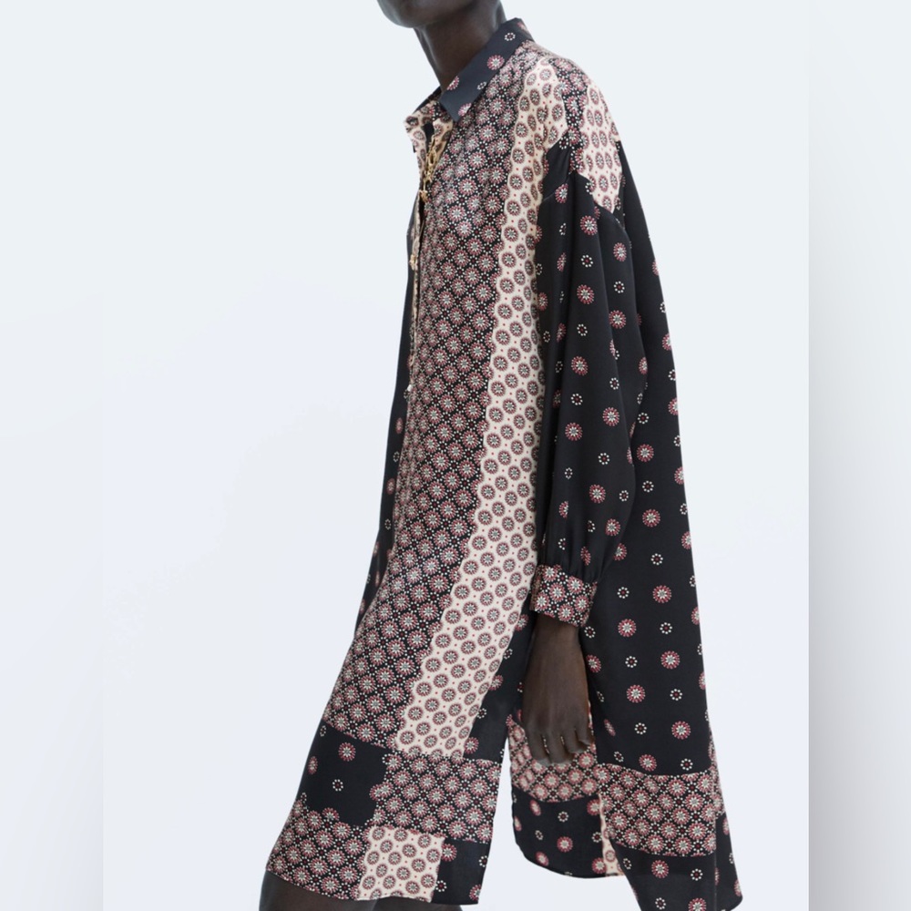 NWT ZARA PATCHWORK PRINT OVERSIZED BLOUSE MINI SHIRT DRESS SIZE S SMALL $49.90